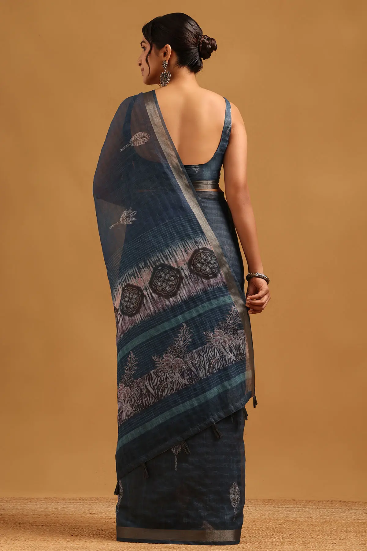 Indigo Chanderi Batik Printed Saree
